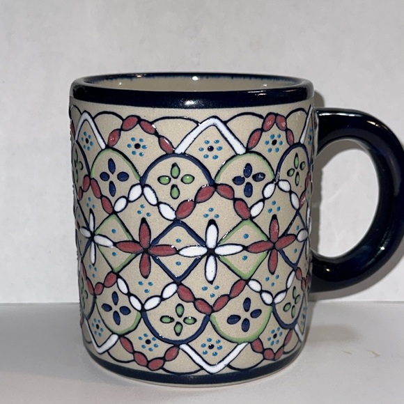 JAVIER SERVIN Mexico Embossed Enamel Ceramic Mug Cup 3.75" Tall - Picture 1 of 7